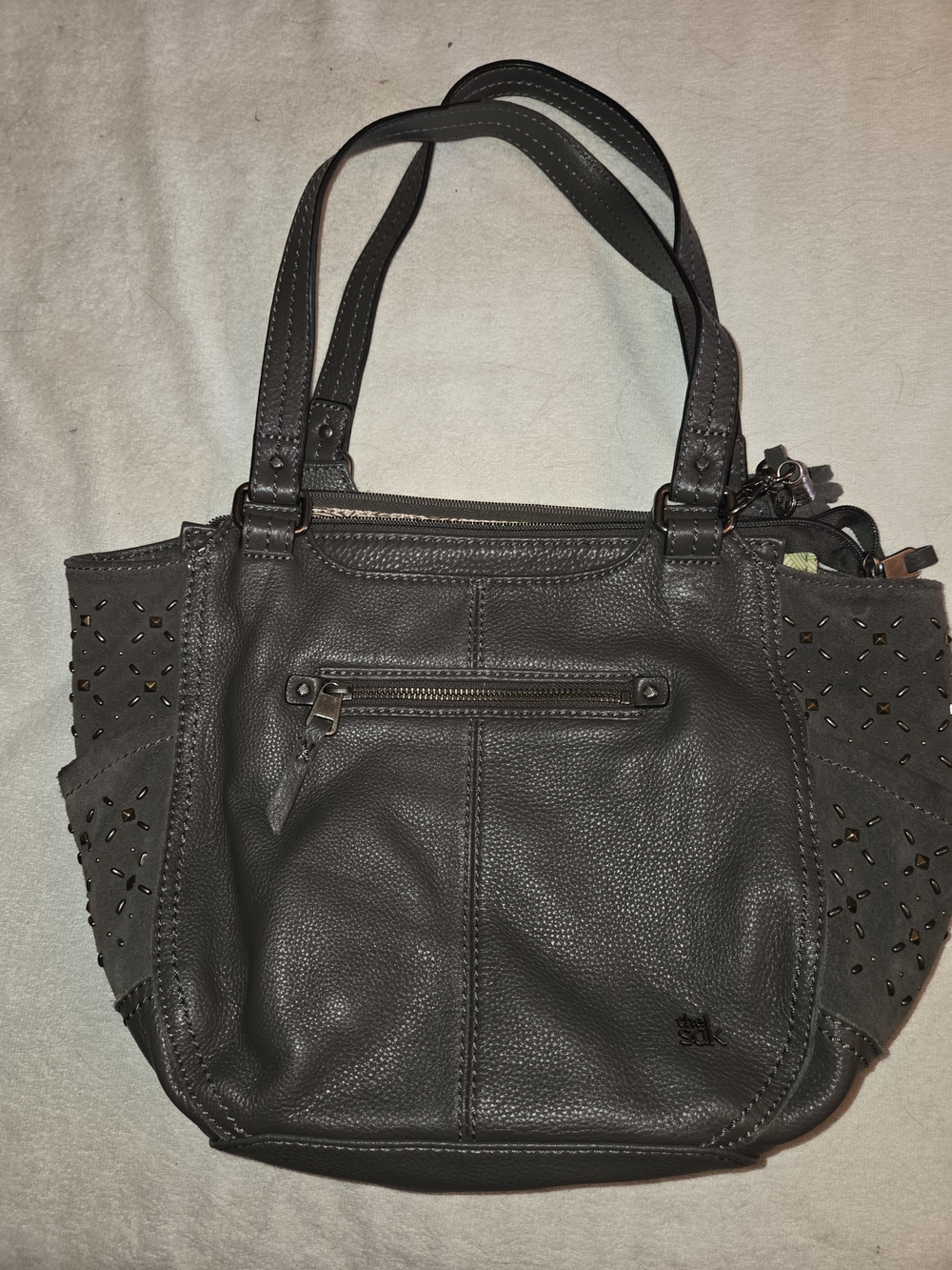 The Sak Grey Leather Shoulder Bag With Studded Accents